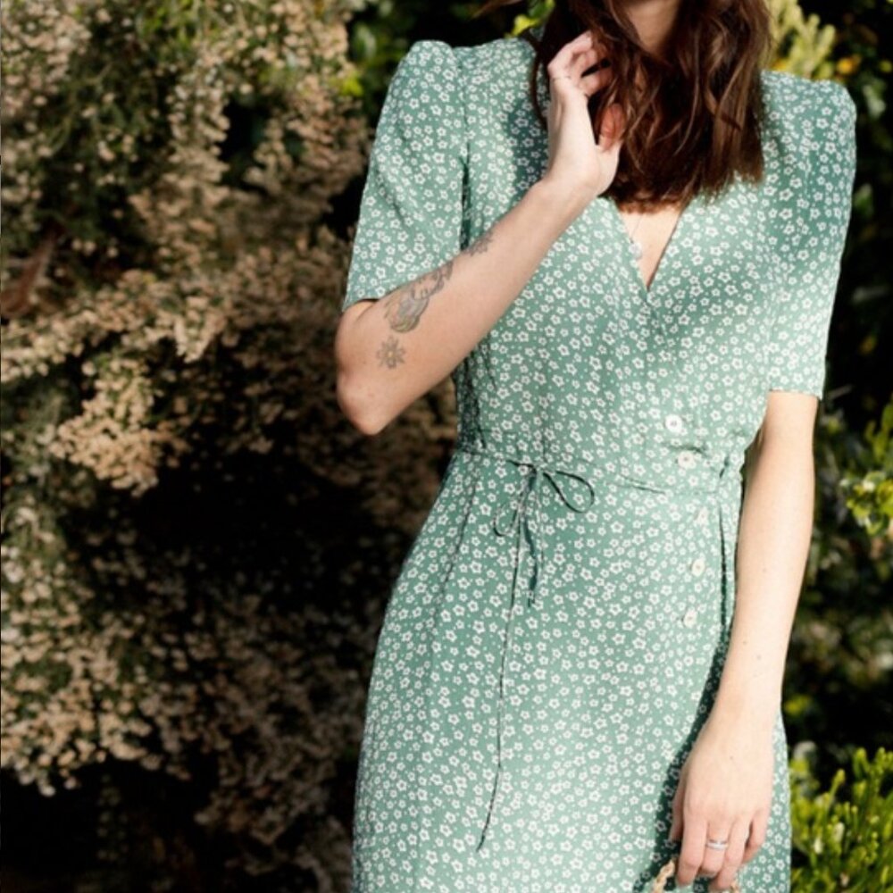 Rouje Paris Green Gabin Dress FR woman’s size 40 US 8 green floral